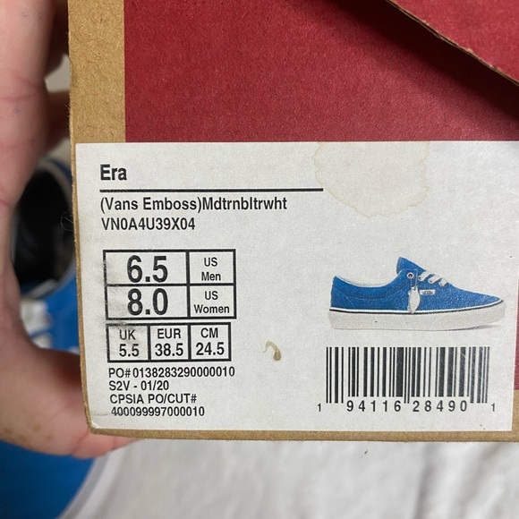 Vans Era Vans Emboss Casual women’s sneaker. Blue and white. Skater shoes Size 8 - Picture 7 of 7